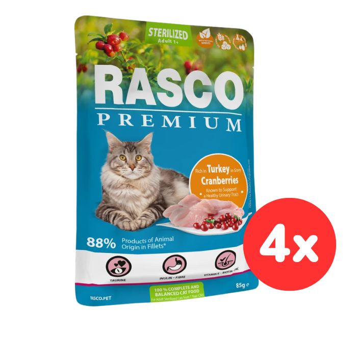 Kapsička RASCO Premium Cat Pouch Sterilized, Turkey, Cranberries 4x85g