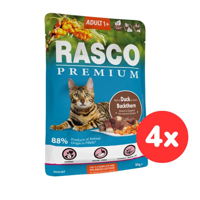 Kapsička RASCO Premium Cat Pouch Adult, Duck, Buckthorn 4x85g