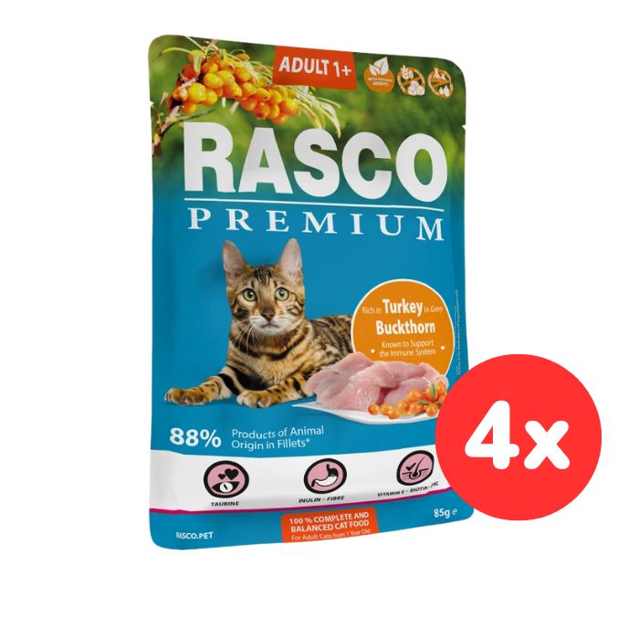 Kapsička RASCO Premium Cat Pouch Adult, Turkey, Buckthorn 4x85g