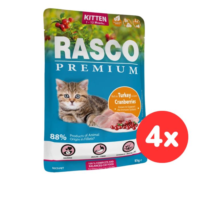 Kapsička RASCO Premium Cat Pouch Kitten, Turkey, Cranberries 4x85g