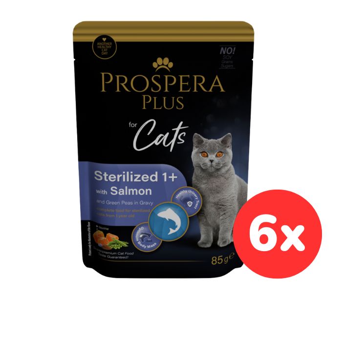 Kapsička Prospera Plus Cat Sterilised 1+ losos a hrášek 6x85g