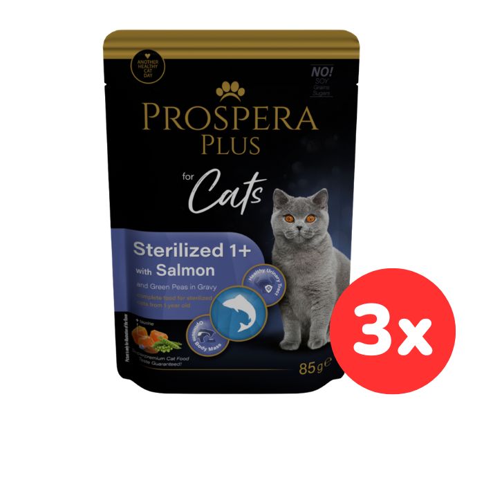 Kapsička Prospera Plus Cat Sterilised 1+ losos a hrášek 3x85g