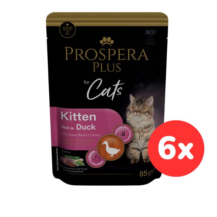 Kapsička Prospera Plus Cat Kitten kachna a zelené fazolky 6x85g