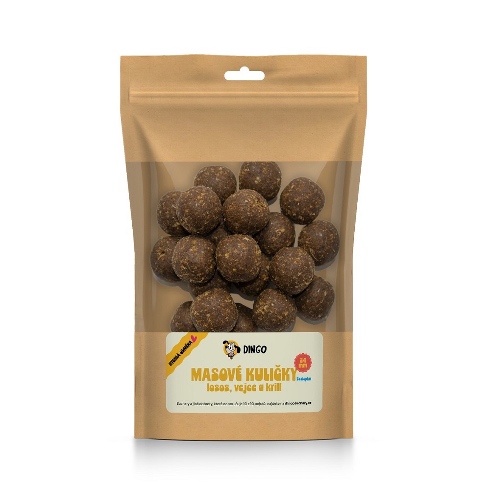 DINGO masové kuličky losos, vejce a krill  24mm, 150g