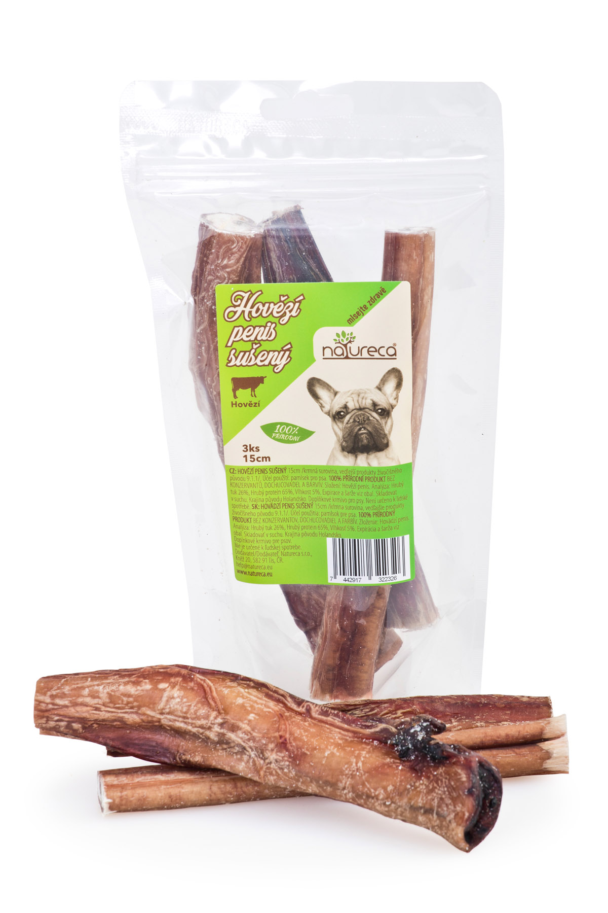 NATURECA Hovězí penis sušený 15cm pochoutka pro psy 3ks