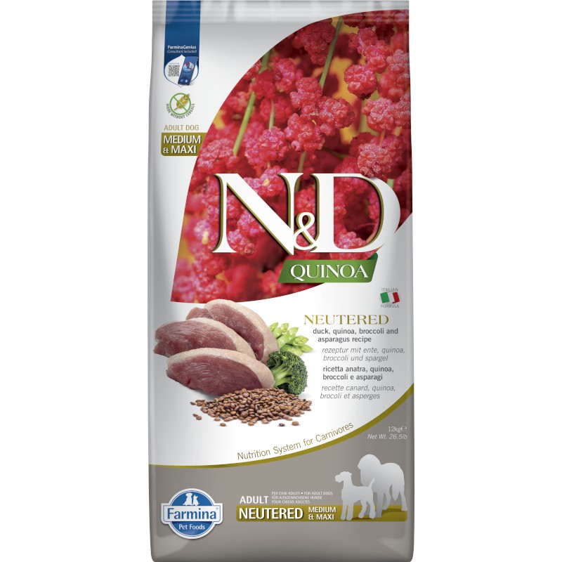 N&D Quinoa DOG Neutered M/L Duck&Broccoli&Asp. 12kg
