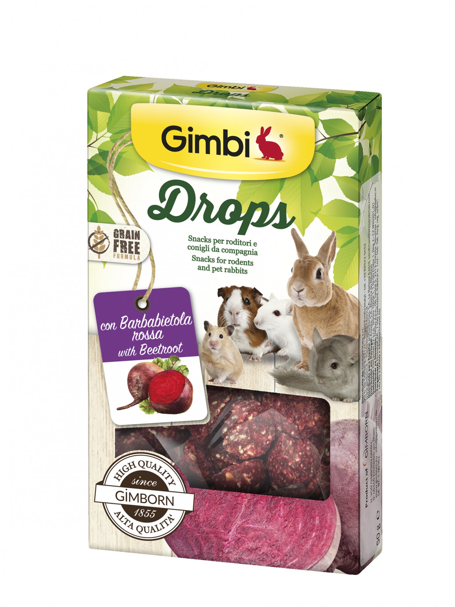 Gimbi Gimborn I DROPS pro hlodavce s cervenou repou 50g