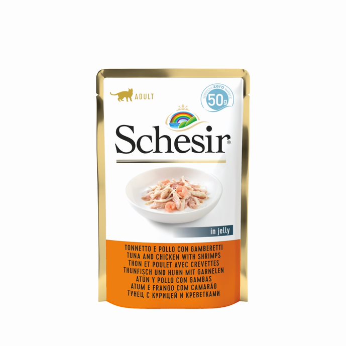 Levně Schesir Cat kapsa Adult tuňák/kuře/krevety 50g