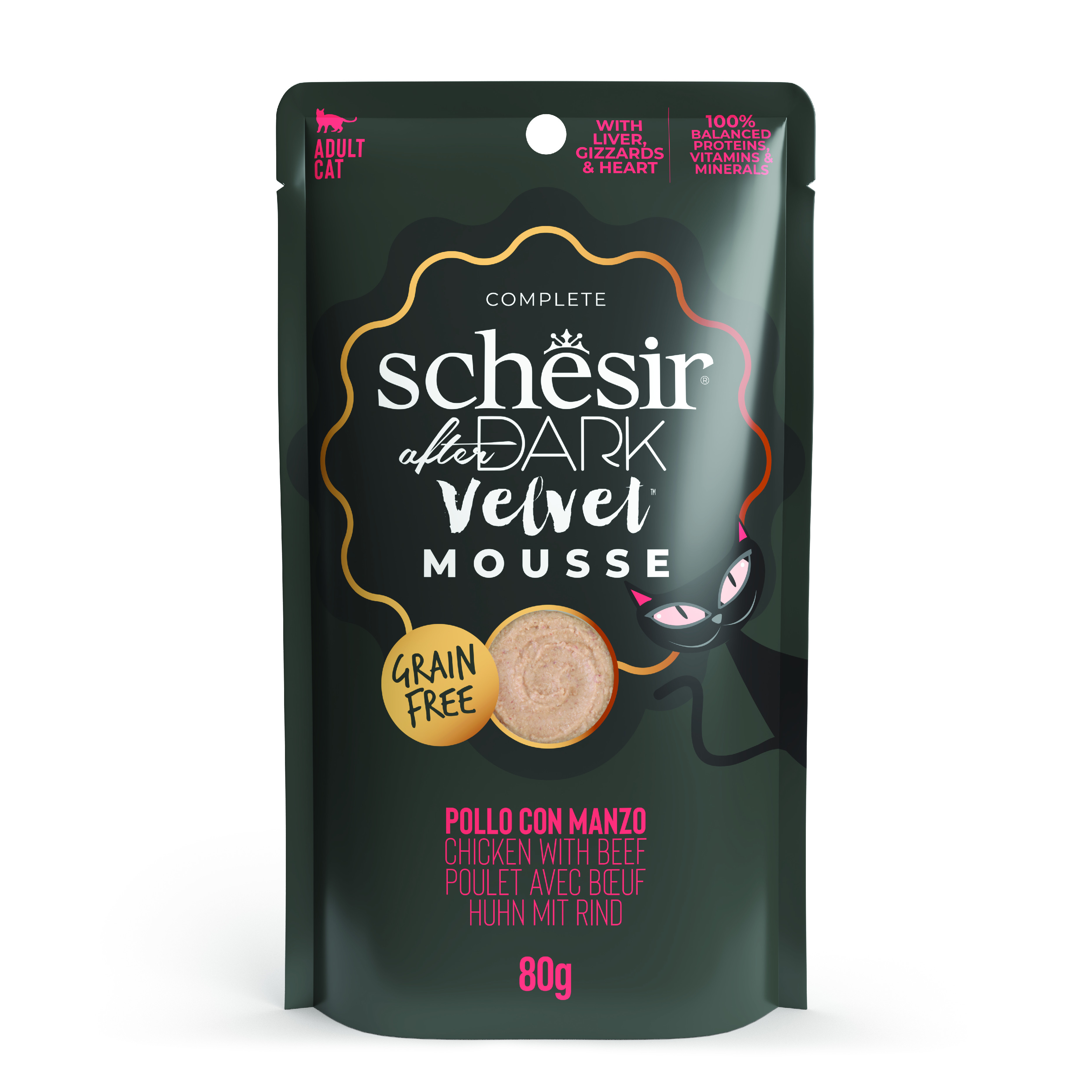 Schesir Cat kapsa After Dark Velv.Mousse kuře/hově.80g