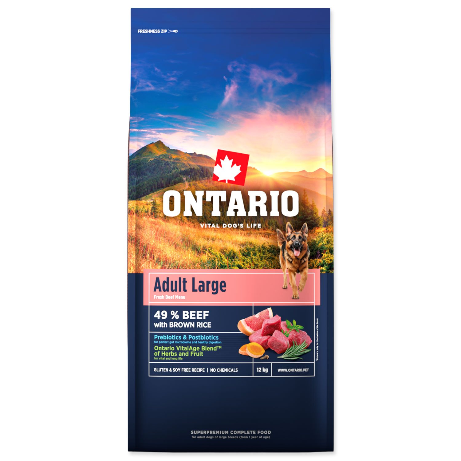 Krmivo Ontario Adult Large Beef & Brown Rice 12kg