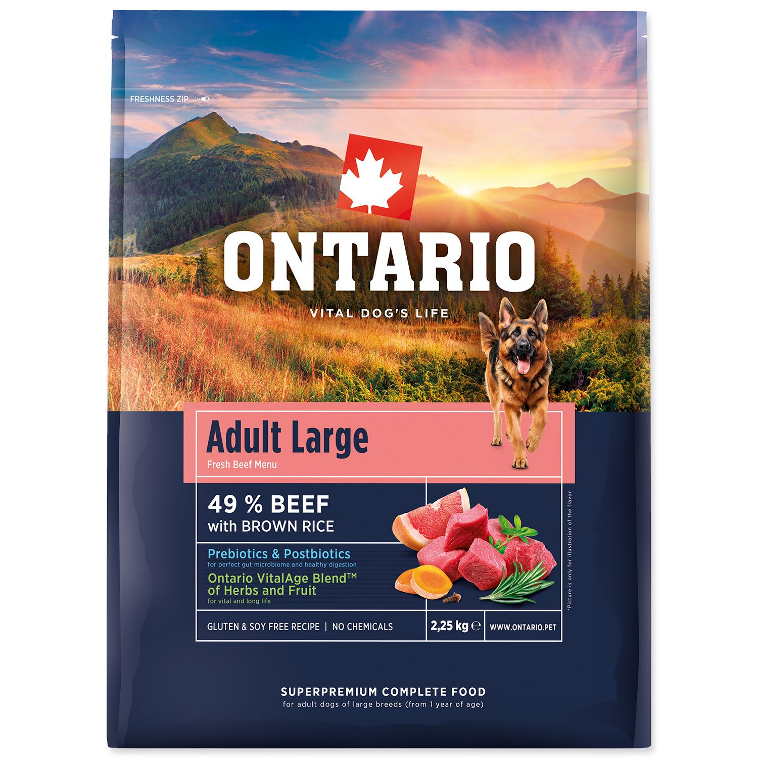 Krmivo Ontario Adult Large Beef & Brown Rice 2,25kg