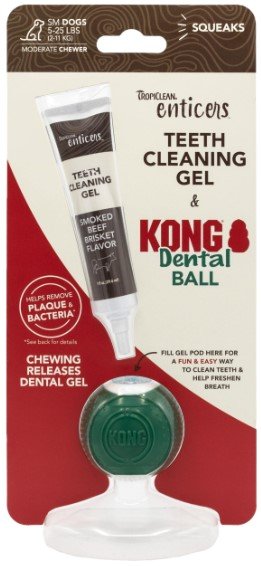 TropiClean Enticers čistící gel na zuby pro psy s míčkem Kong S
