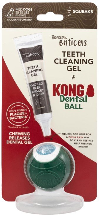 TropiClean Enticers čistící gel na zuby pro psy s míčkem Kong M