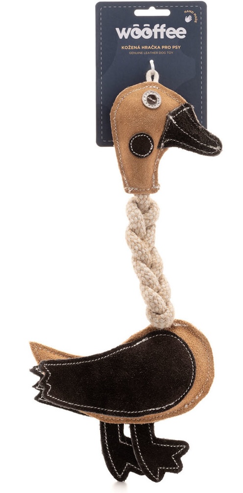 Wooffee pravá kůže kachna s provazem 26 cm