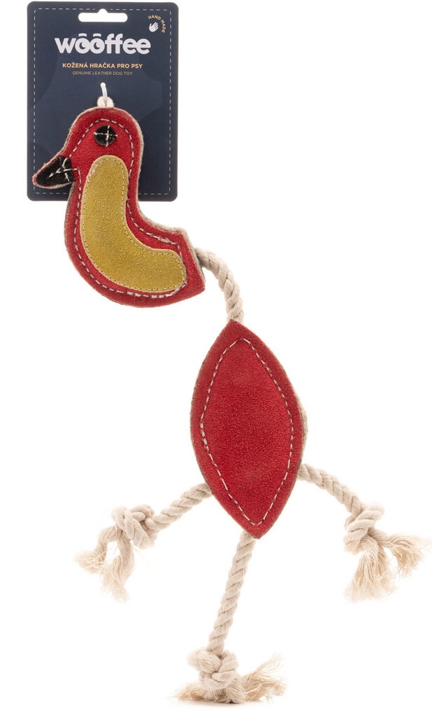 Wooffee pravá kůže pták s provazy 38 cm
