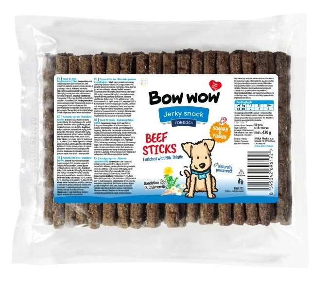 Bow Wow Snacks Tyčinky s hovězím masem 50ks dog