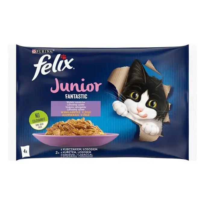 Felix Fantastic Junior s kuřetem a lososem v želé 4 x 85 g