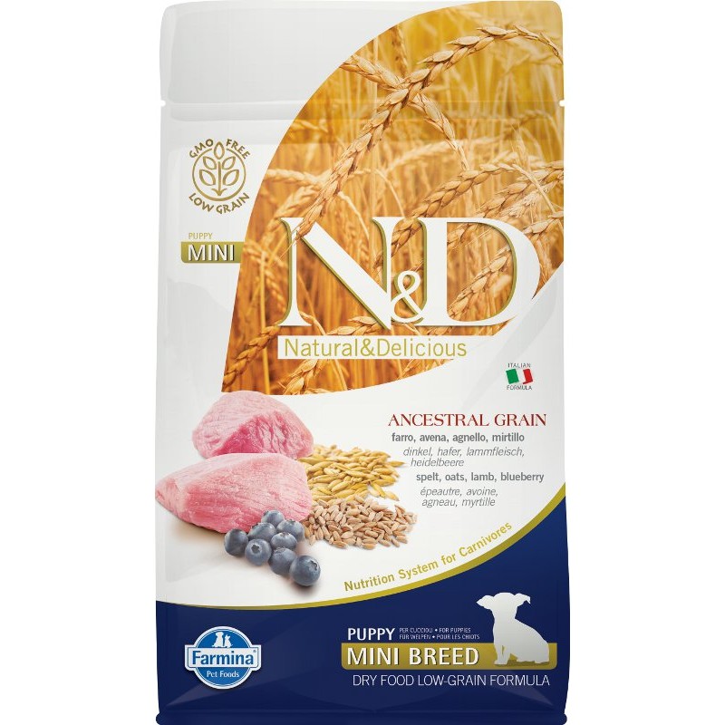 N&D ANCESTRAL GRAIN Dog LG Lamb, Spelt, Oats & Blueberry Puppy Mini 800 g