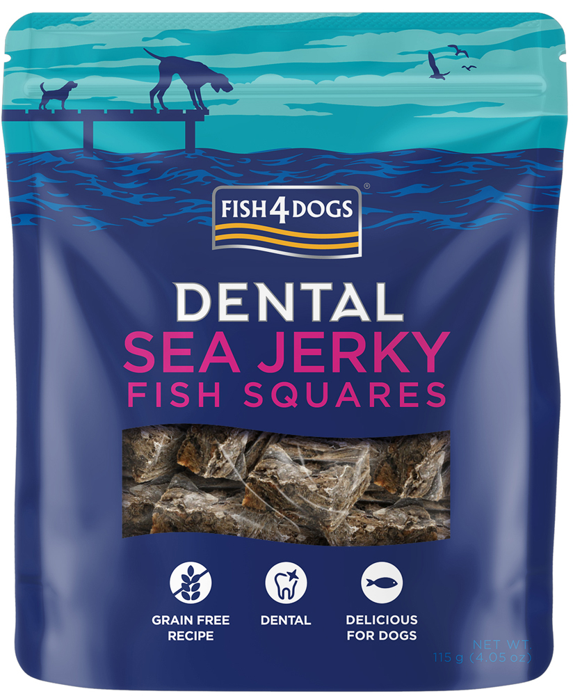 FISH4DOGS Pamlsky pro psy DENTAL SEA mořská ryba - čtverečky 115 g