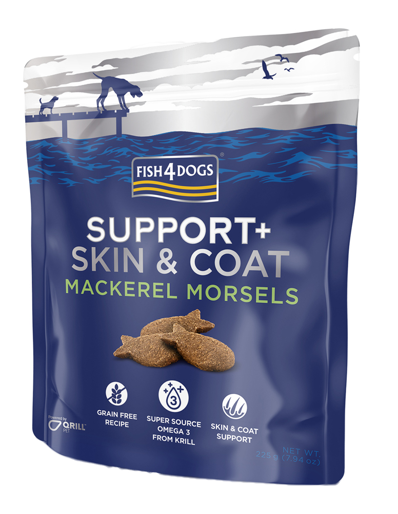 FISH4DOGS Pamlsky pro psy SUPPORT+ srst a kůže makrela 225 g