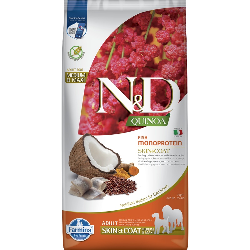 N&D QUINOA Dog GF Skin & Coat, Herring & Coconut Adult Medium & Maxi 7 kg