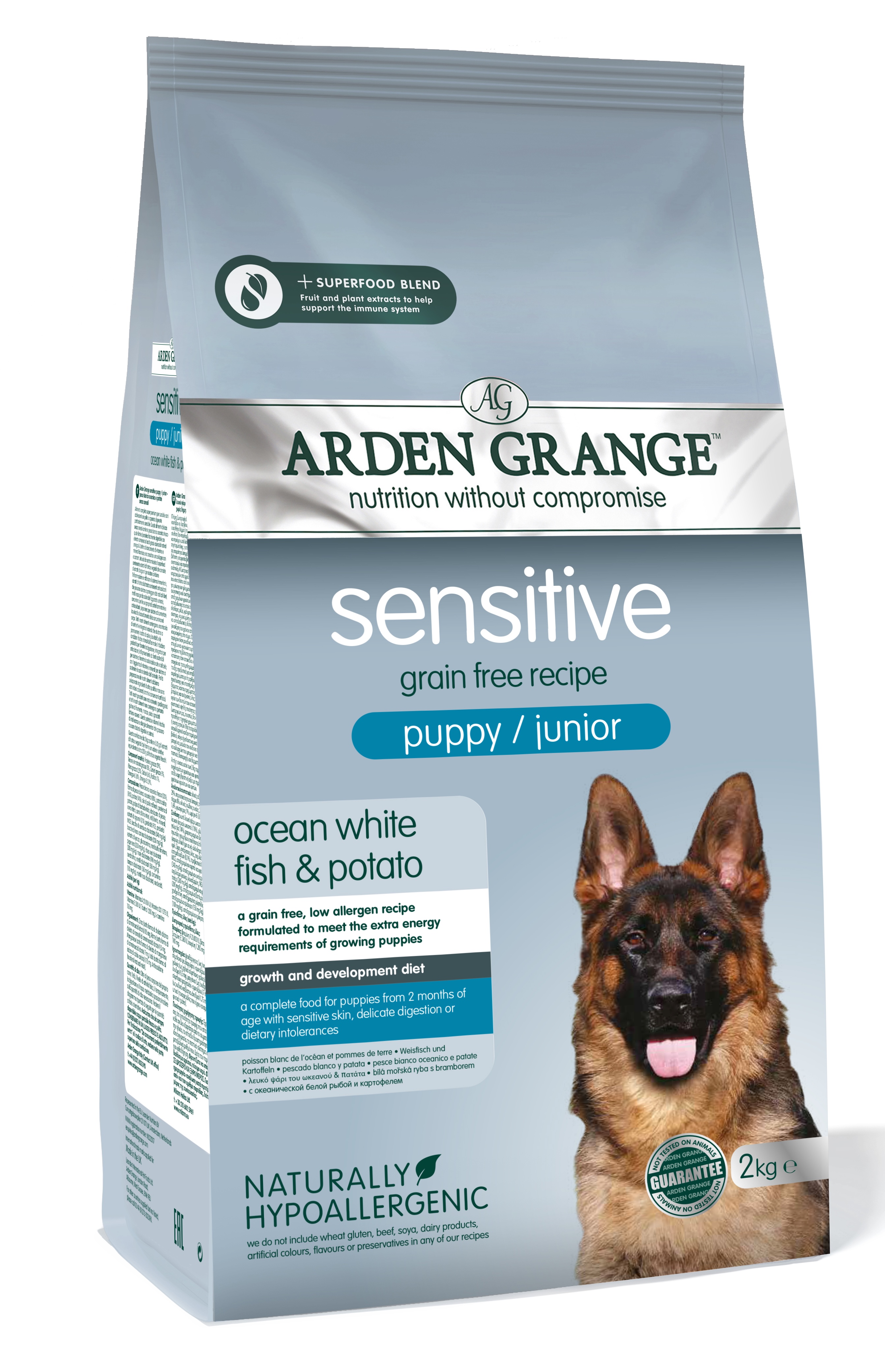 Levně Arden Grange Sensitive Grain Free Puppy/Junior Ocean White Fish & Potato 2 kg