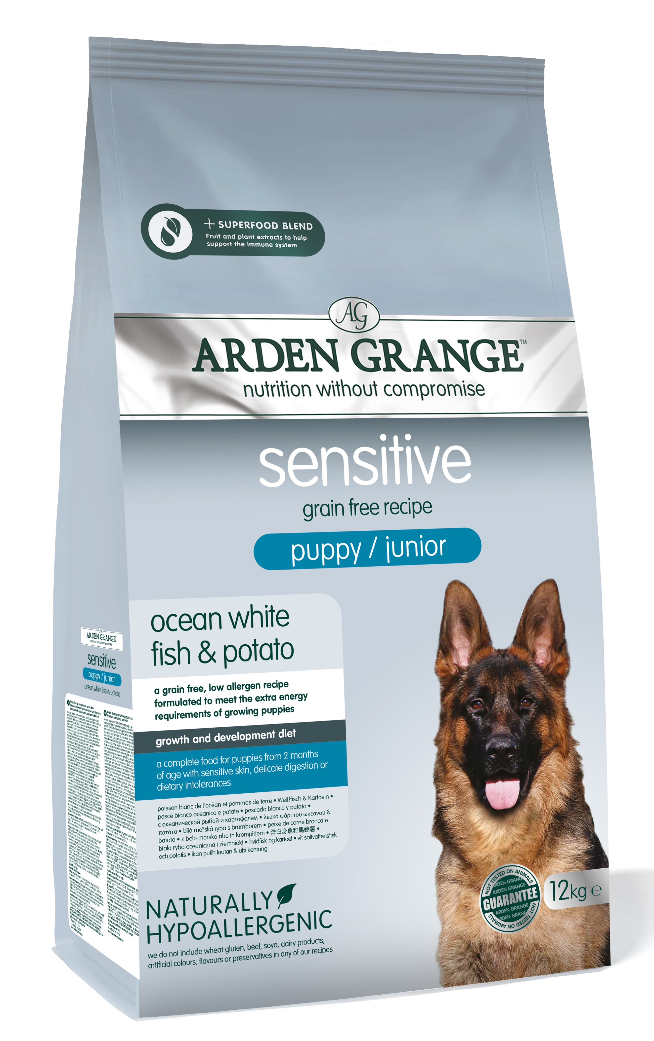 Levně Arden Grange Sensitive Grain Free Puppy/Junior Ocean White Fish & Potato 12 kg