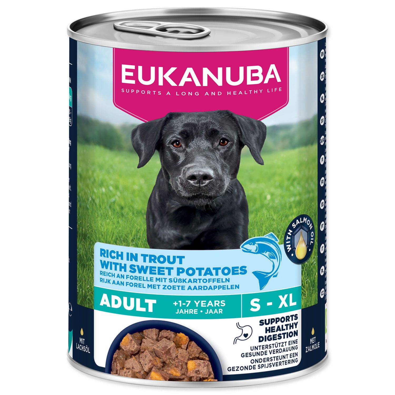 Konzerva EUKANUBA Adult bohatá na pstruha s batáty 400 g