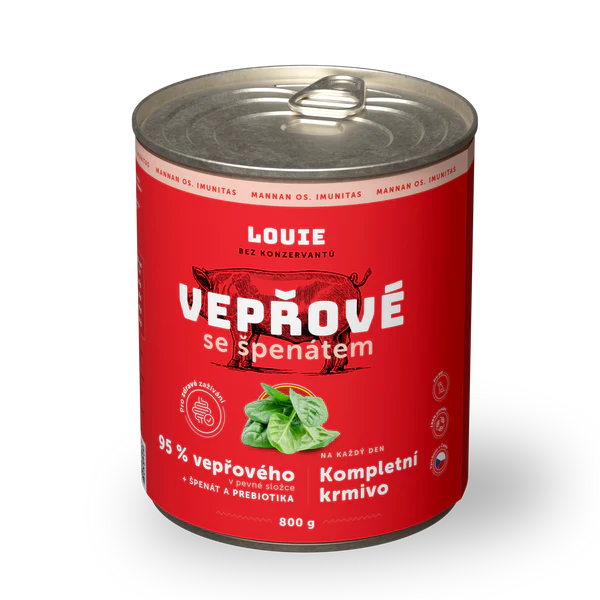 Louie konz.pro psy vepřové, špenát,prebiotika 800g