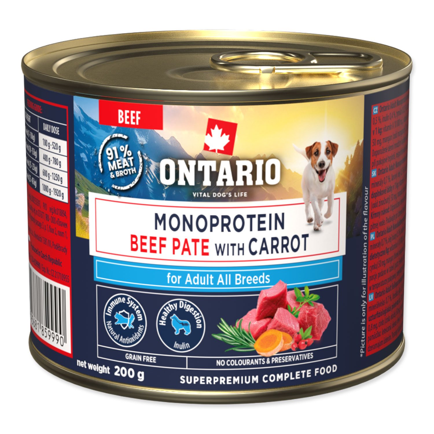 Konzerva Ontario Adult monoprotein hovězí pate s mrkví 200g
