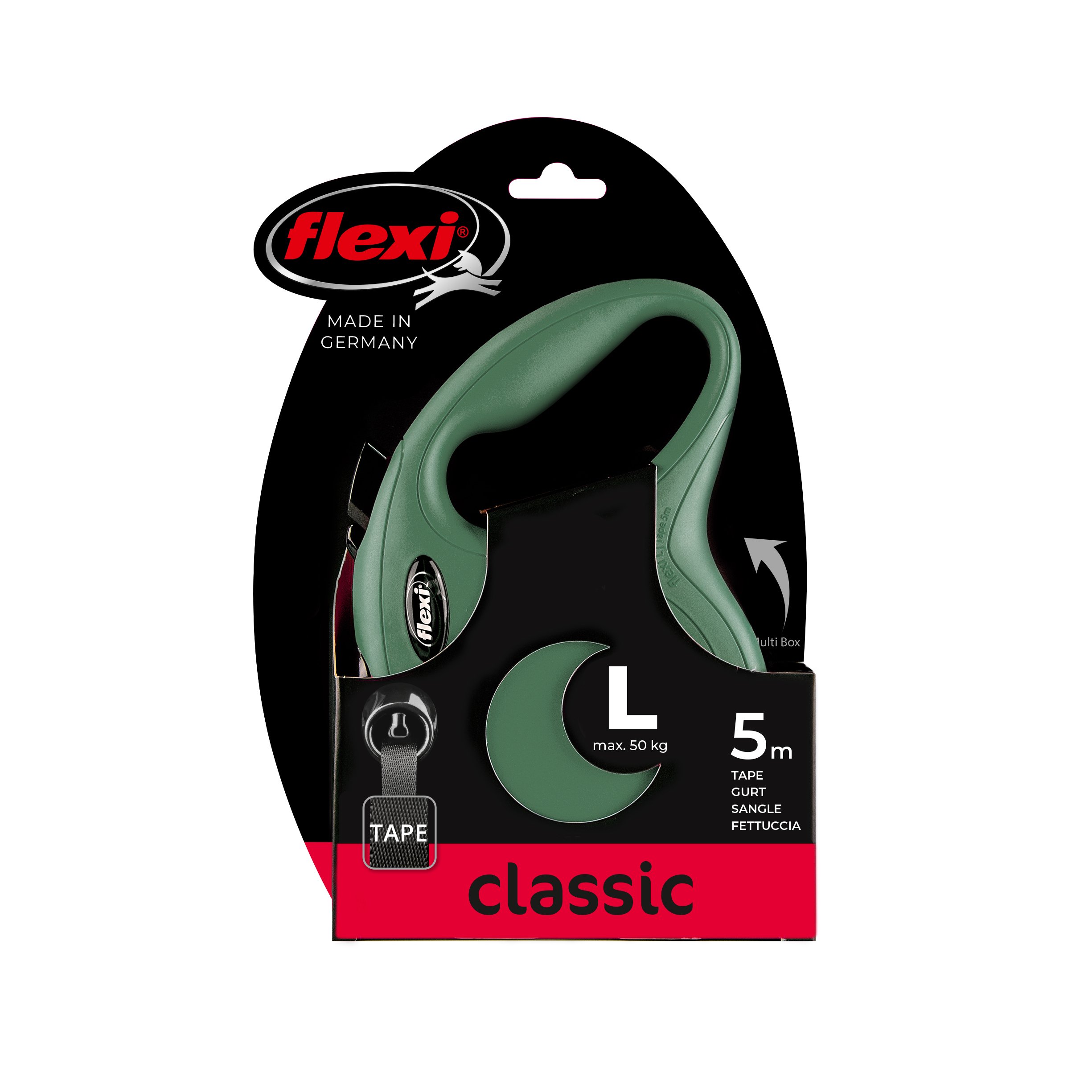 Flexi Vodítko Classic L pásek 5m olivově zelené