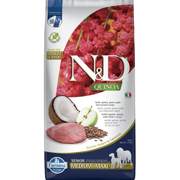 N&D QUINOA Dog GF Senior Lamb, Green Apple and Coconut Medium & Maxi 7 kg