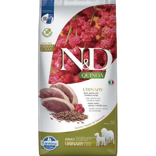 N&D QUINOA Dog GF Urinary, Duck & Cranberry Adult Medium & Maxi 7 kg