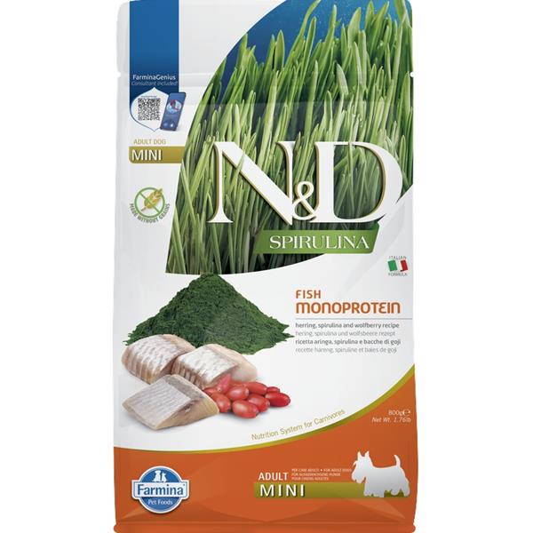 N&D SPIRULINA Dog GF Herring and Goji Adult Mini 800 g