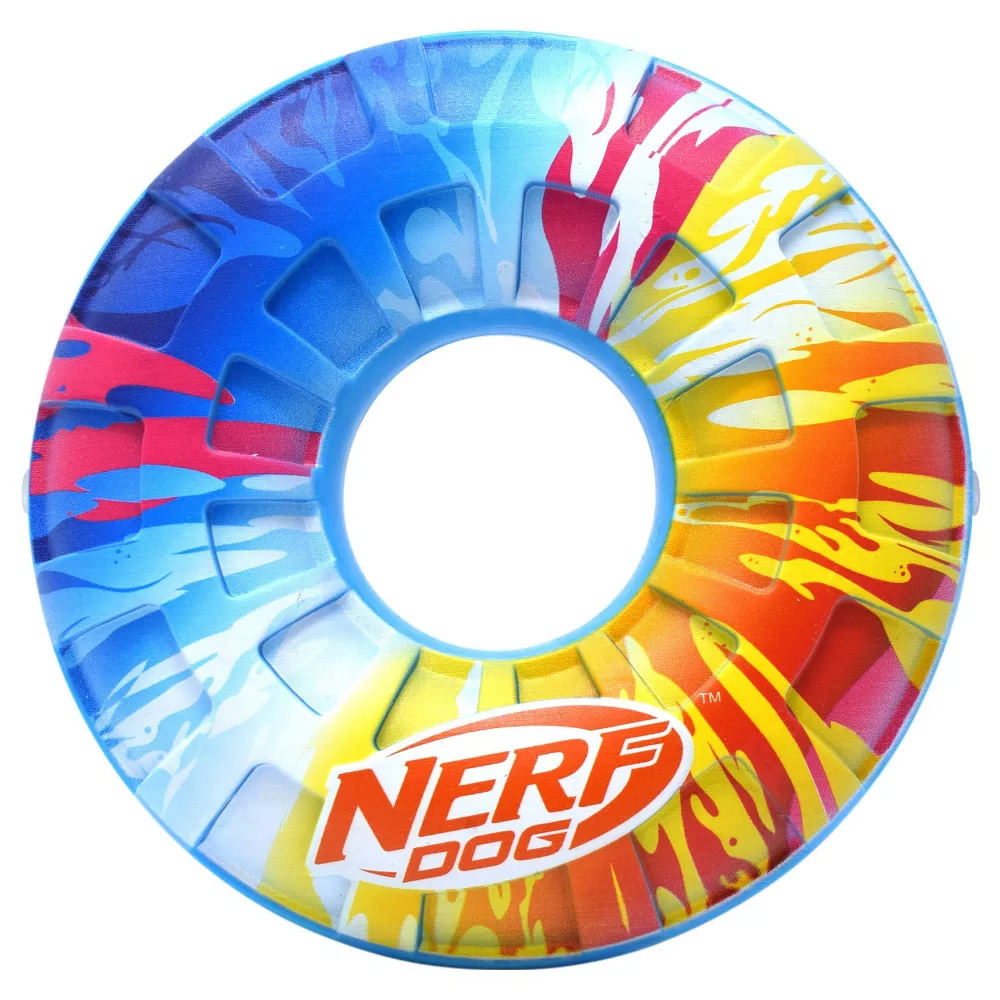 NERF DOG Hračka pro psy pískací kruh s barevným úchopem 15 cm
