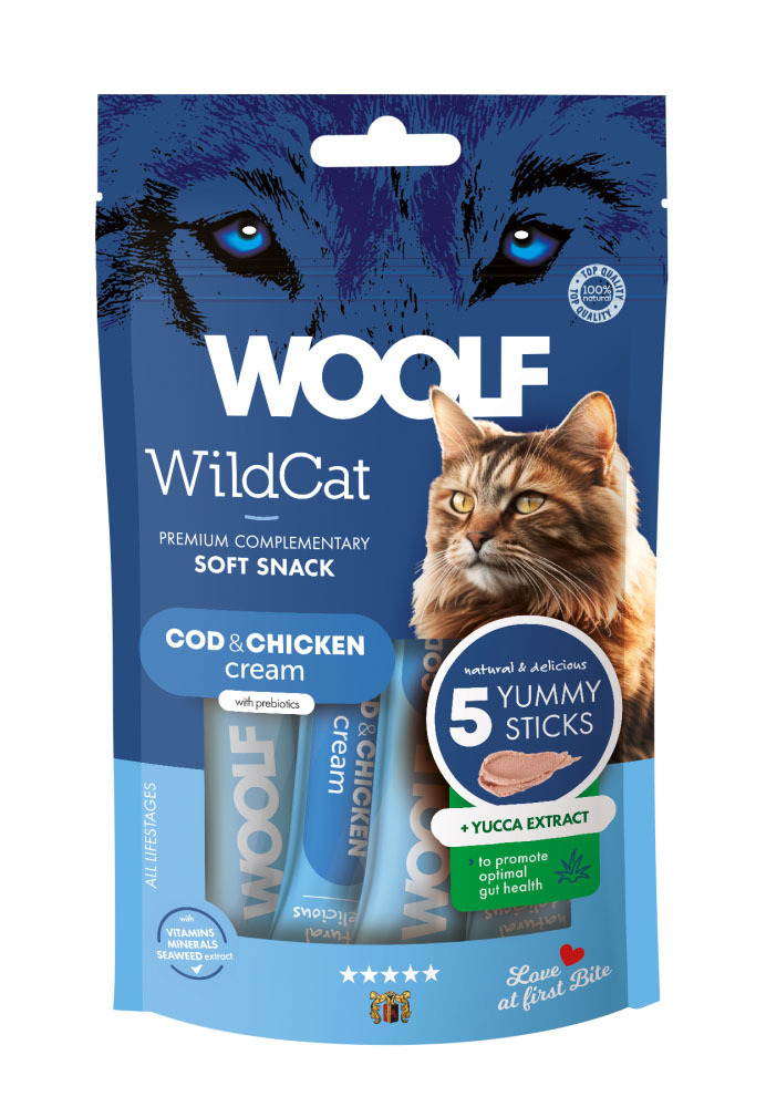 Levně WOOLF Snack WOOLF WildCat Cream Functional Cod&Chicken 5x14g
