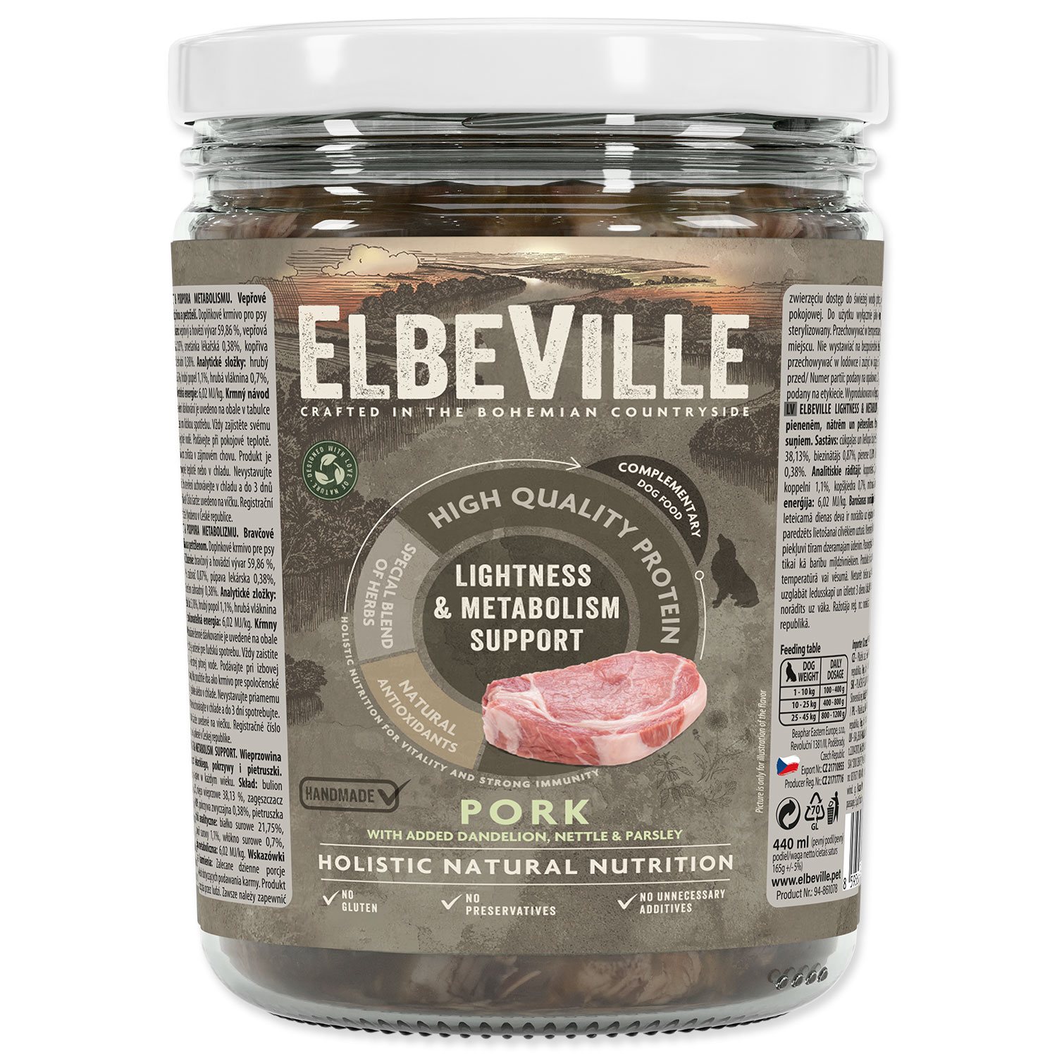 Sklenice Elbeville Dog Lightness & Metabolism Support, vepřové s přidanou smetánkou, 440ml