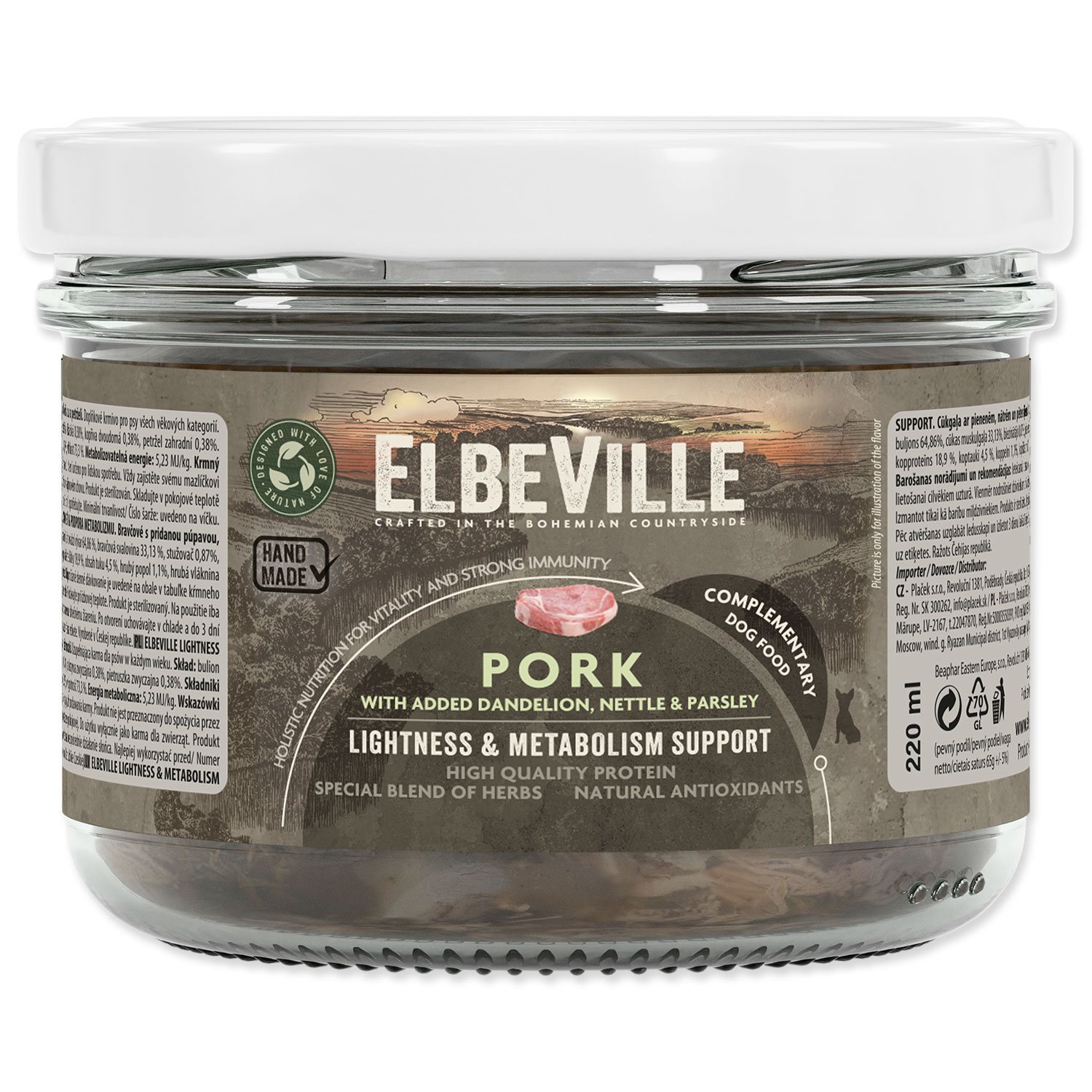 Sklenice Elbeville Dog Lightness & Metabolism Support, vepřové s přidanou smetánkou, 220ml