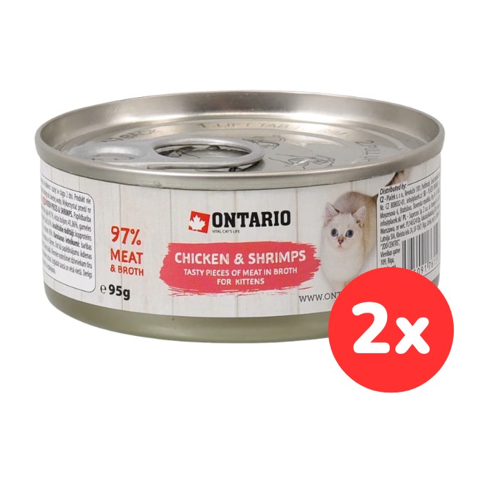 Konzerva ONTARIO Kitten Chicken Pieces + Shrimp 2x95g