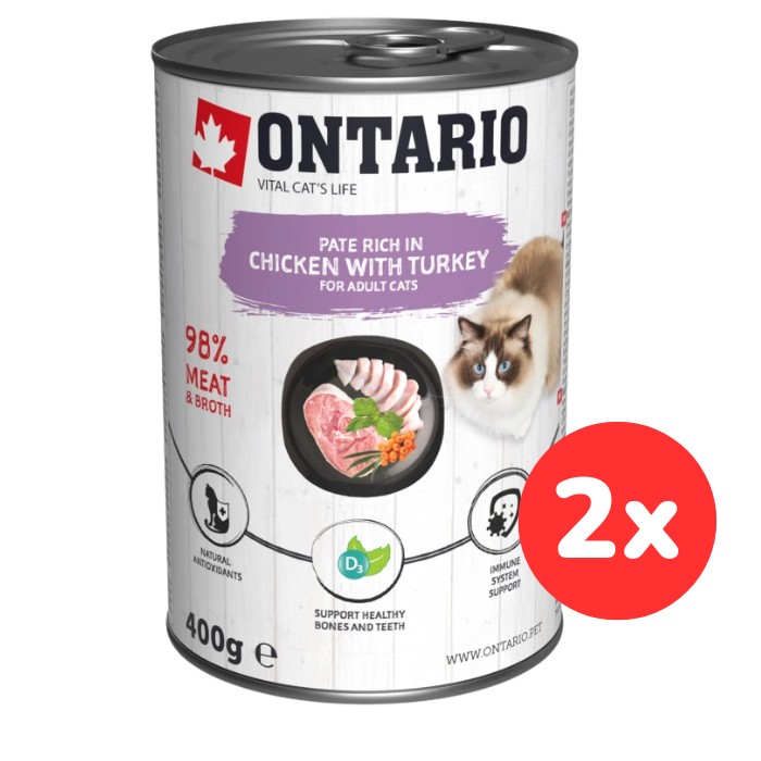 Konzerva ONTARIO Chicken with Turkey flavoured with Sea Buckthorn 400 g