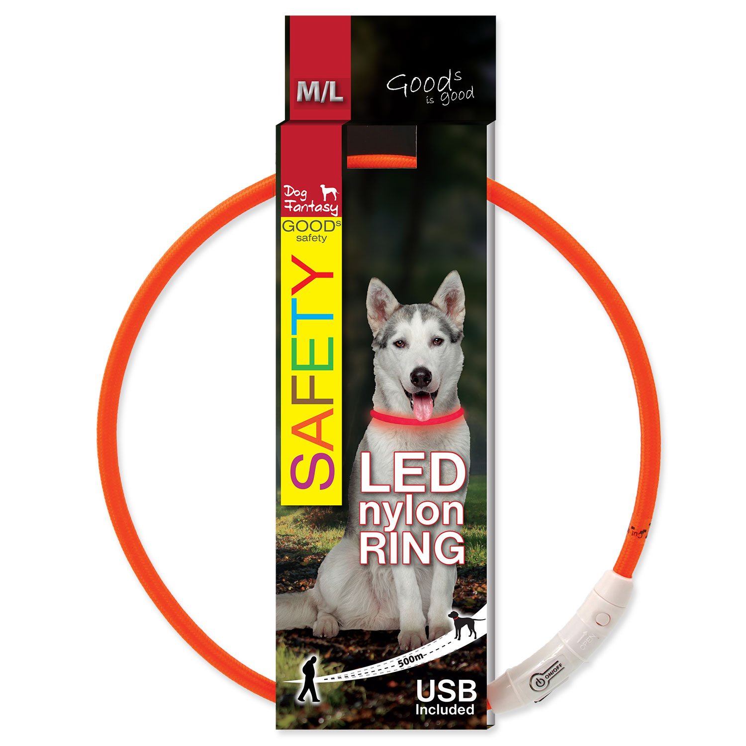 Levně Obojek Dog Fantasy LED nylon oranžový 65cm