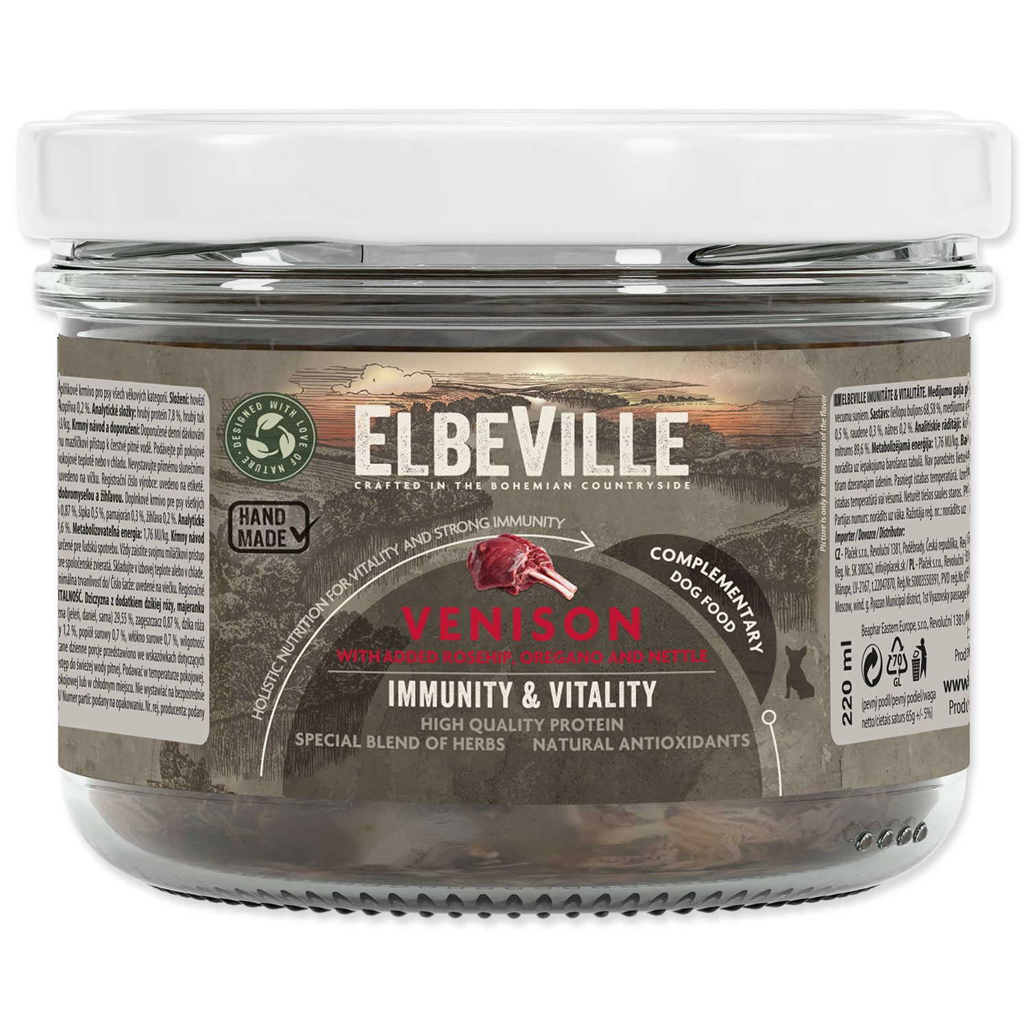 Sklenice Elbeville Dog Imunity & Vitality zvěřina s přidaným šípkem, dobromyslem a kopřivou, 220 ml