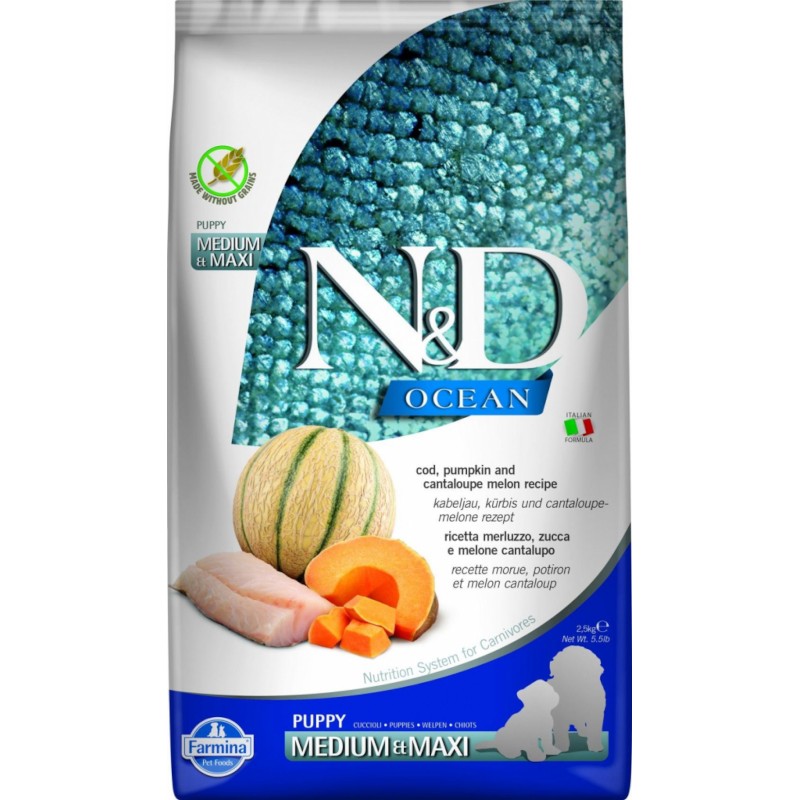 N&D OCEAN DOG Puppy M/L Codfish & Pumpkin& Melon 2,5kg