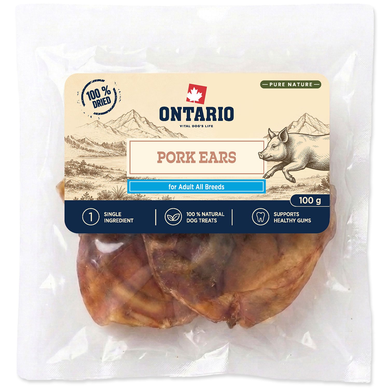 Pochoutka Ontario Pure Nature vepřové uši sušené 100g