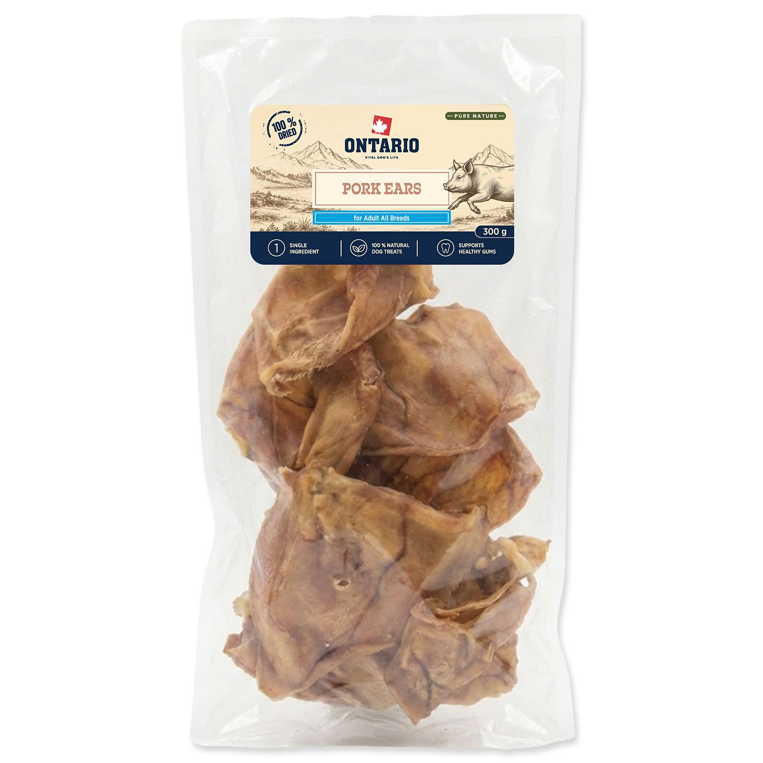 Pochoutka Ontario Pure Nature vepřové uši sušené 300g