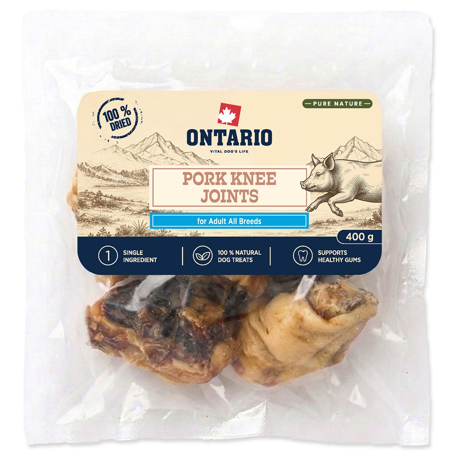 Pochoutka Ontario Pure Nature vepřový kolenní kloub sušený 400g