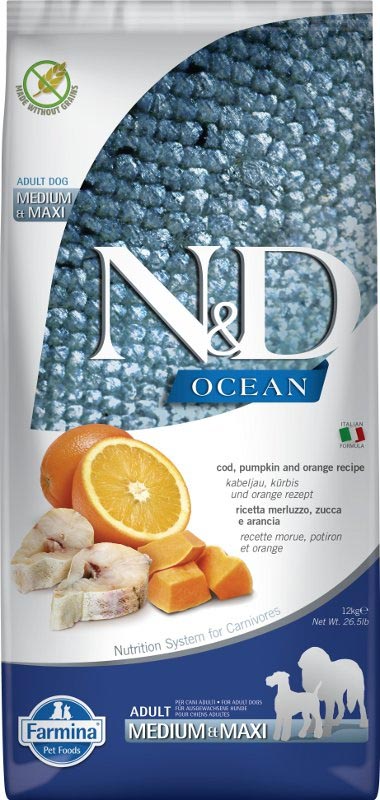 N&D OCEAN DOG GF Adult M/L Codfish&Pumpkin&Orange 12kg