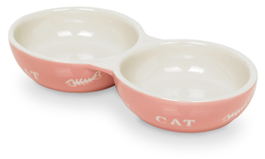 Nobby Cat keramická dvojmiska 22 cm růžová 2x130ml