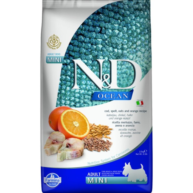 N&D OCEAN DOG LG Adult Mini Codfish & Orange 2,5kg