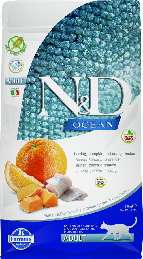 N&D OCEAN CAT GF Adult Herring, Pumpkin & Orange 1,5kg